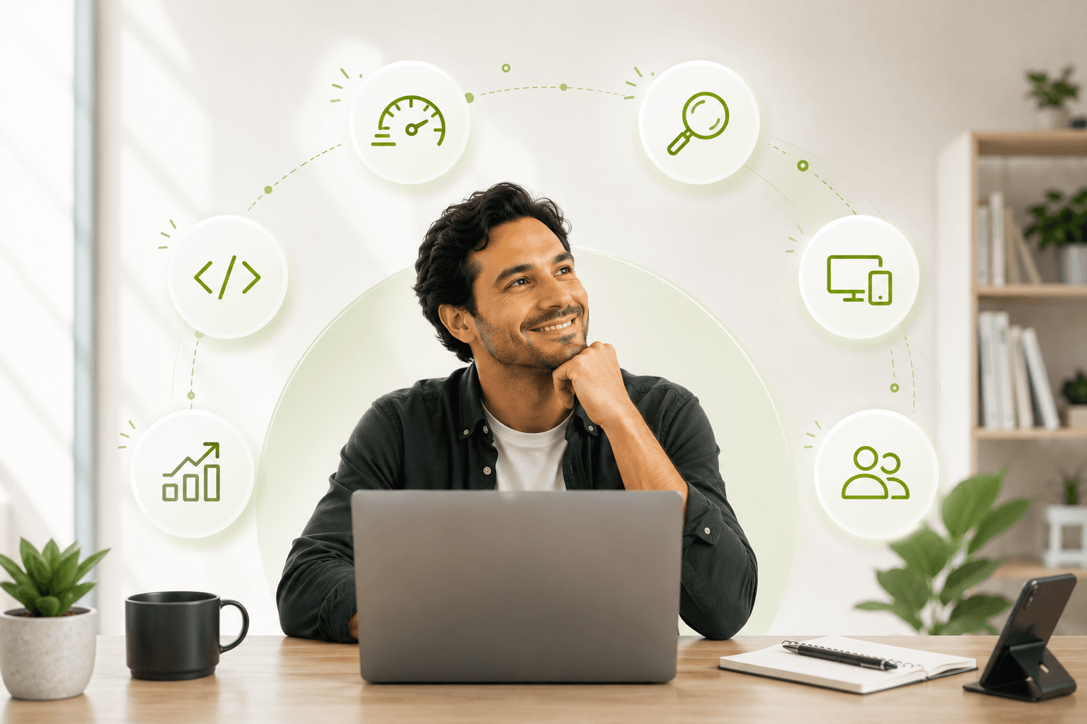 Ilustración representando los beneficios de trabajar con Hamaca Web Solutions